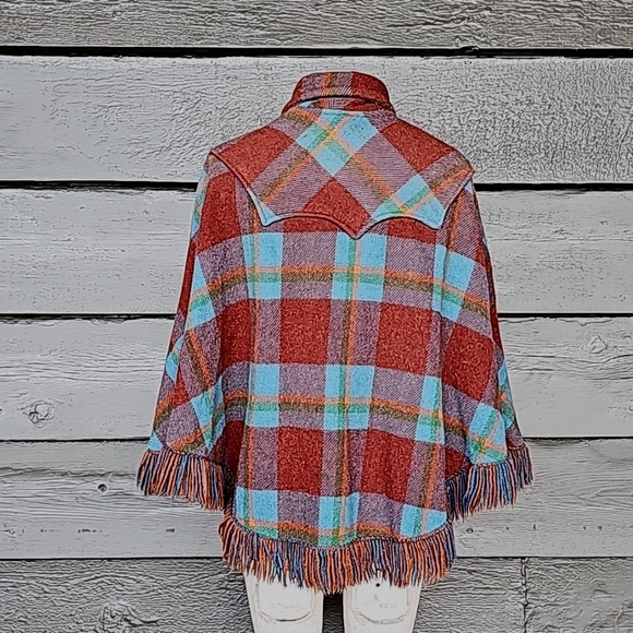 Vintage 60s 70s Plaid Poncho Cape sz M Women's - Picture 2 of 5